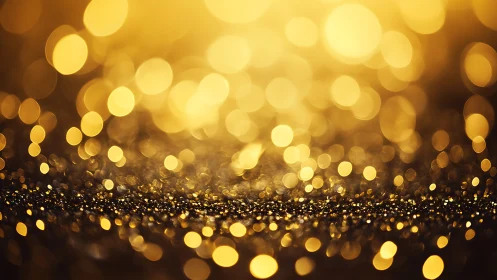Golden sparkle horizon of cozy glowing bokeh lights.