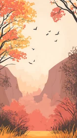 Autumn's Canyon Dream: Birds Dance Through Golden Mountain Light.