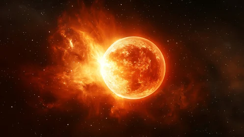 Solar flare erupting from burning star in deep space.