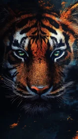 Ember-eyed tiger gazes through midnight sparks and silence