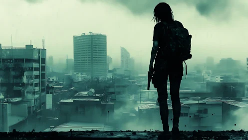 Quiet sentinel over a rain-soaked, misty future city.