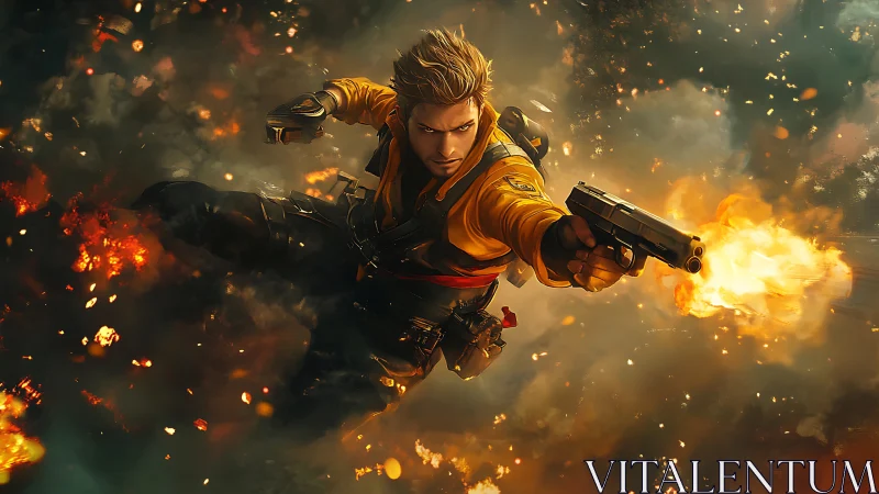 Skyfall gunslinger dives through ember-splintered mayhem.