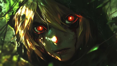Forest-eyed revenant child with burning ember gaze.
