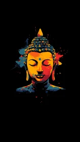 Chromatic Buddha drifts in quiet between splashes of night