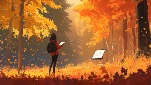 Autumn forest wanderer discovering quiet digital magic.