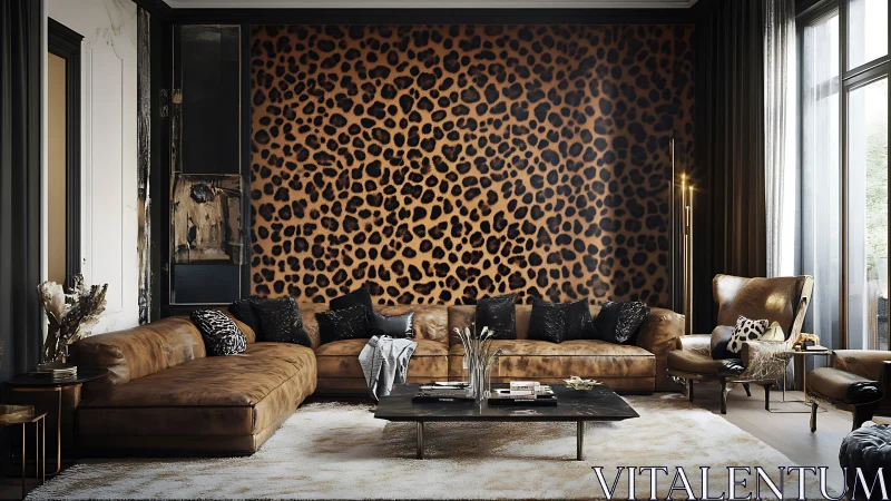 Leopard Luxe: Bold Feline Wallpaper Drama Meets Leather Opulence.