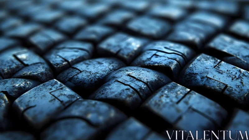 Close-up of Worn Metal Tiles in Moody Blue Abstract Style.