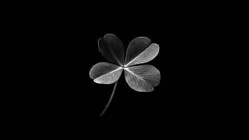 Monochrome clover leaf glows gently against deep black