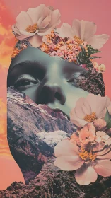 Mountain-bloomed portrait where stone, skin and petals fuse.