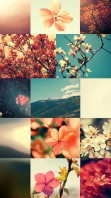 Vintage Floral Grid: Warm-Toned Botanical Collage Series