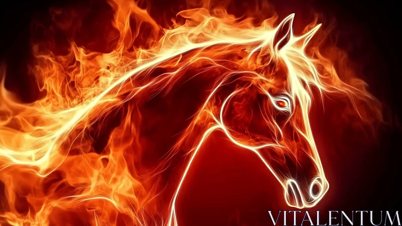 Equine head silhouette rendered in dynamic flame contours.