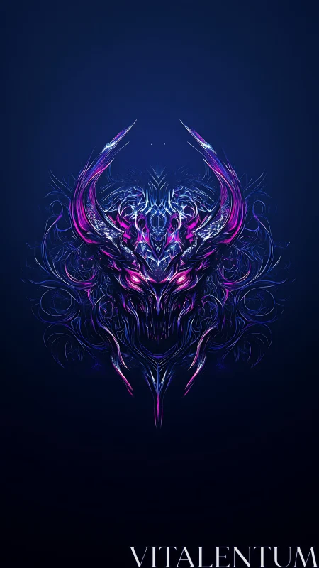 Neon horned skull motif with symmetrical abstract lines.