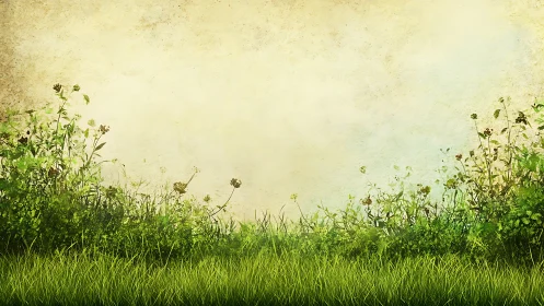 Wild meadow whispers against a sun-faded country wall.