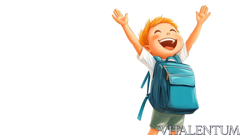 Cheerful Child with Backpack Celebrating Success