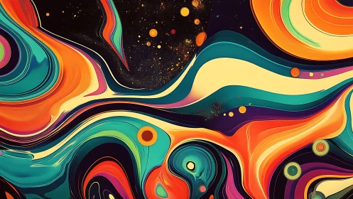 Vibrant cosmic waves swirl through abstract liquid space