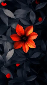 Vivid Blossom Against Monochrome Foliage: Chromatic Contrast Study.