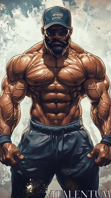 Hypertrophied bearded figure in stylized anatomical rendering.