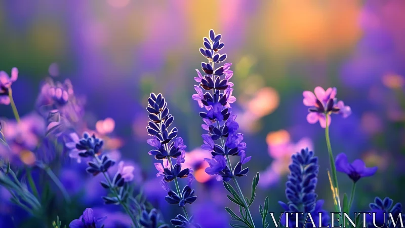 Purple Lavender Blooms with Soft Focus Background.