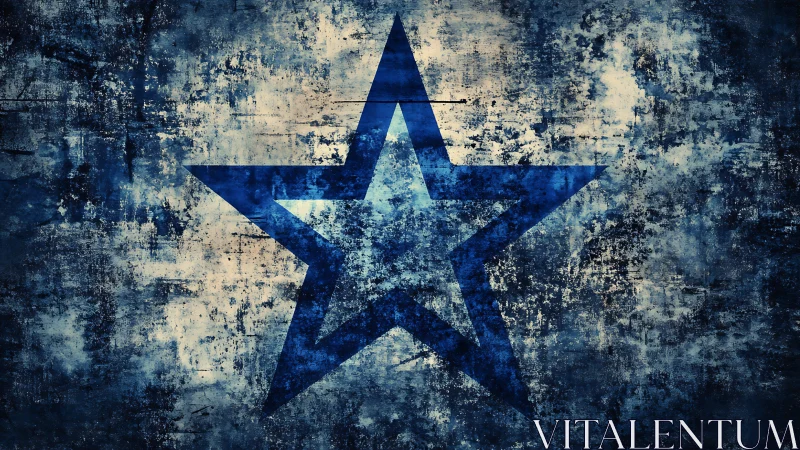 Blue grunge star silhouette over distressed concrete wall.