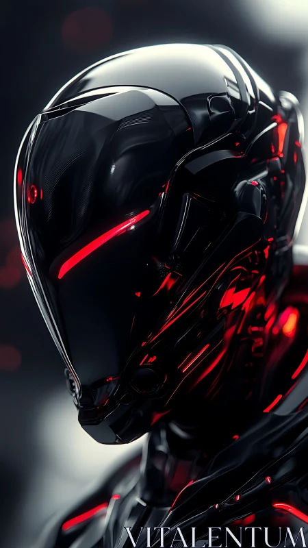 Glossy black humanoid robot with red illuminated accents.
