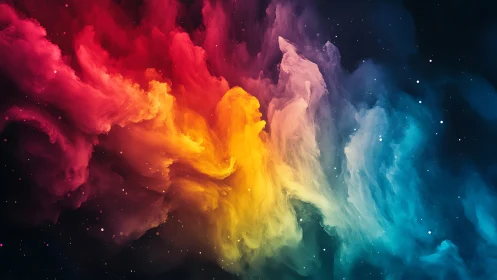 Cosmic rainbow clouds swirling through a dreamy night sky.