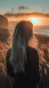 Sunset braids light into windblown hair on a quiet cliff