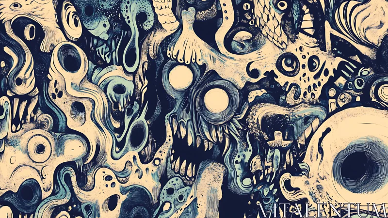 Monochrome biomorphic horror matrix with tangled spectral entities.