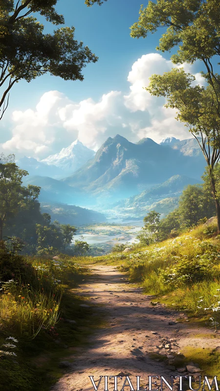 Dirt path extends toward distant lakes and layered mountains