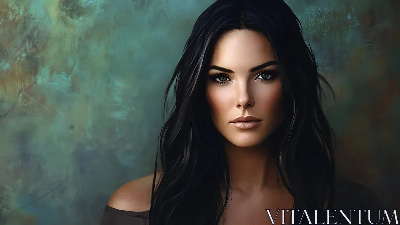 Storm-eyed muse in shadowed teal, a digital midnight portrait.