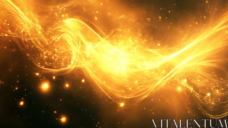 Golden Light Energy Waves. Abstract burst of luminous particles cascading through darkness.