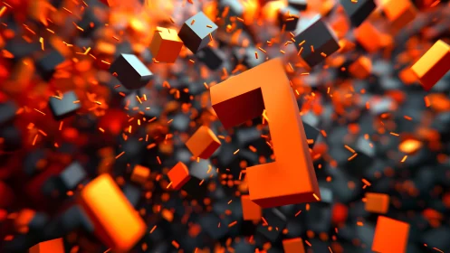 Dynamic 3D Number One with Exploding Cubes in Vivid Orange Glow.