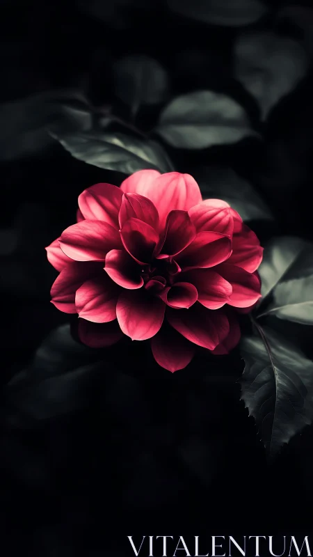 Magenta Dahlia with Layered Petals in Chiaroscuro Illumination.