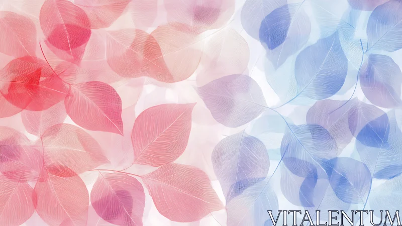 Delicate red and blue translucent leaf pattern background.