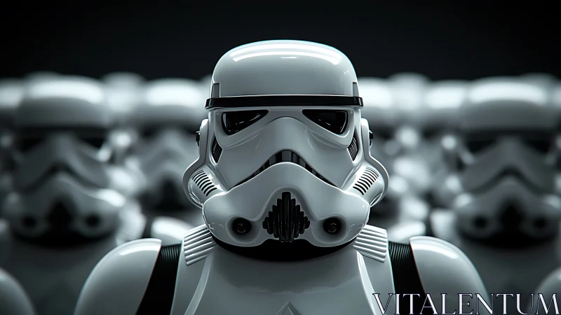 Armored sci fi trooper line under dramatic studio lighting.