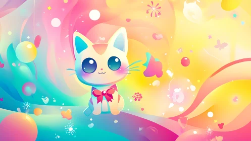 Vibrant Cat Character in Colorful Fantasy Setting.