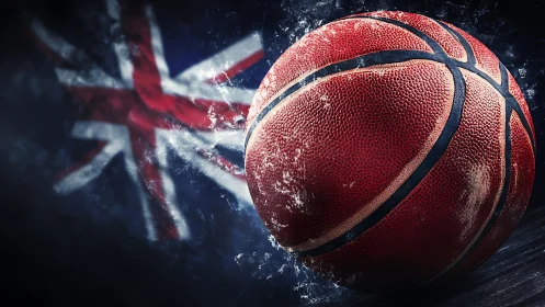 Basketball surges forward with explosive energy before a flag