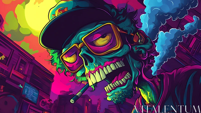 Neon zombie street portrait blazes with toxic night energy.