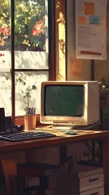 Sunlit retro workstation renders nostalgic analog coding space