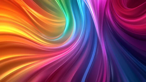 Iridescent chromatic waveforms curve across dynamic gradient fields