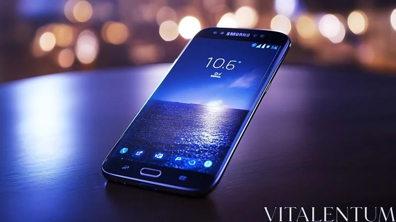 Samsung Smartphone with Ocean Sunset Display Rendering