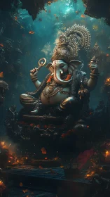 Majestic Ganesha statue glows inside submerged temple cavern