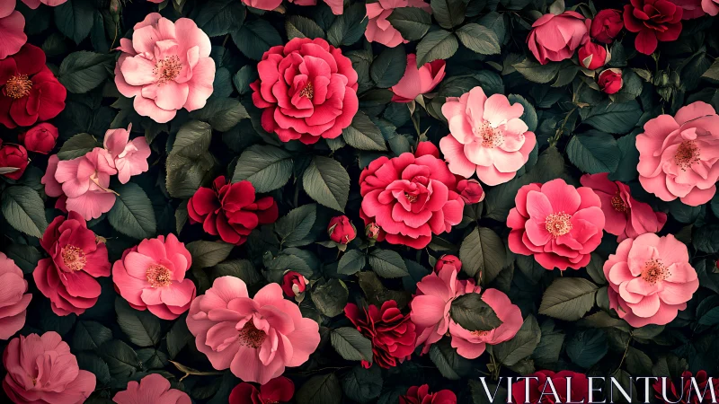 Rose Garden Romance: Nature's Pink and Red Masterpiece.