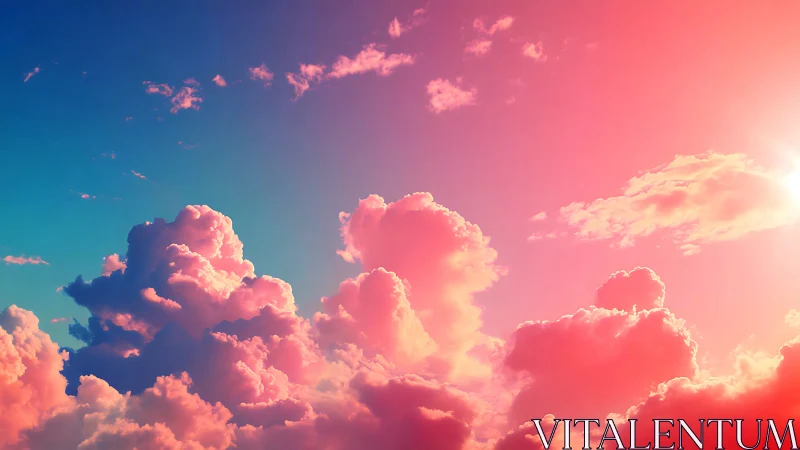 Dreamy pink sunset clouds glowing in a colorful evening sky.