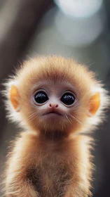 Infant monkey portrait with luminous fur and glassy gaze.