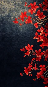 Red flowers on dark textile background composition.