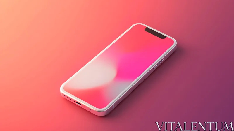 Modern smartphone with gradient screen on pink background, digital art.