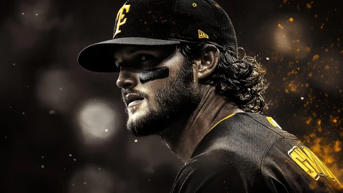 Baseball player portrait under dramatic glowing lights.