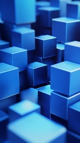 Blue geometric cubes form layered abstract digital cityscape.