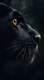 Black Cat Portrait with Amber Eyes in Dramatic Side Profile Lighting