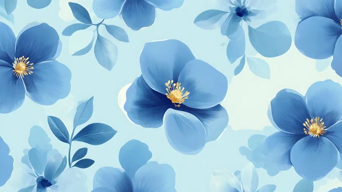 Blue Floral Elegance: Digital Garden of Serene Blooms